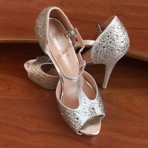 Silver jeweled platform heels